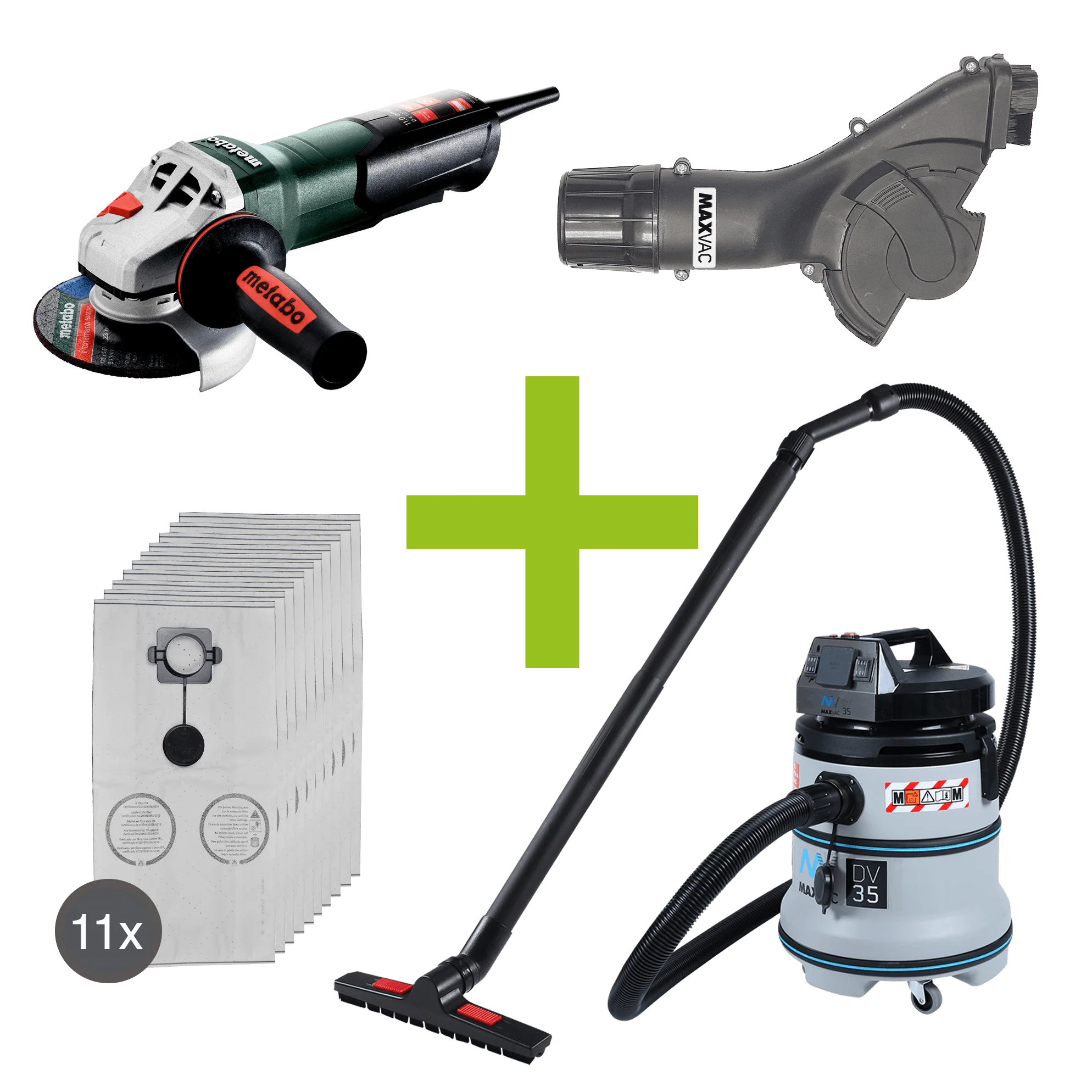 Metabo 4 1/2" (115mm) Angle Grinder, MAXVAC Dust Shroud & DV35-MB Vacuum Complete Package, Pre-Installed - Image 6